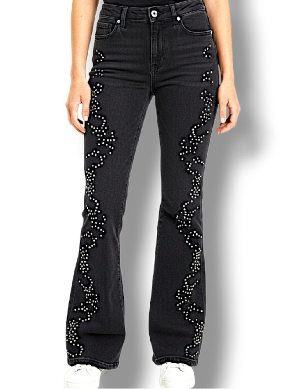 Free People Studded Flare Jeans Black W28 Mid Rise Bootcut Pants